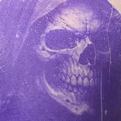 PURPLE STENCIL TRANSFER on skin for the hooded skull — pairs with work-hooded-skull-chest-01